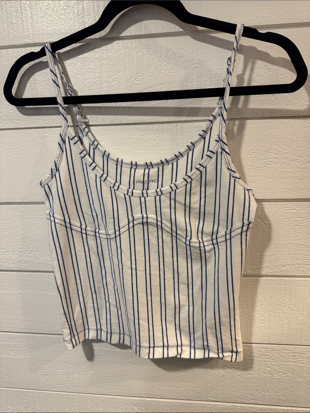 PILCRO Blue-Striped White Tank Top - Sleeveless Women’s Cami- XS
